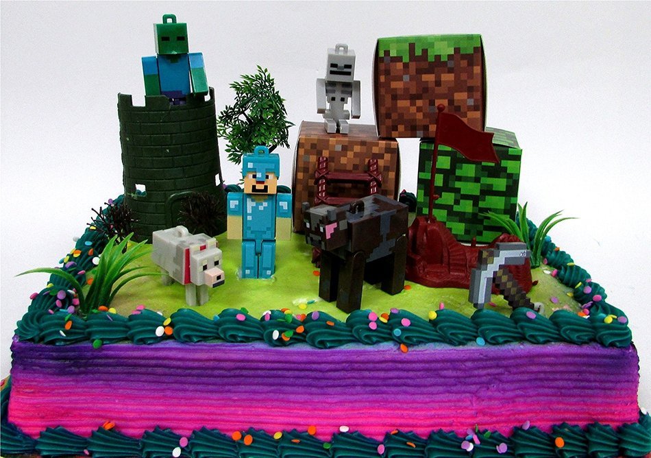 MINECRAFT 14 Piece Birthday CAKE Topper Set Featuring Random Minecraft Figures and Decorative Themed Accessories... N8