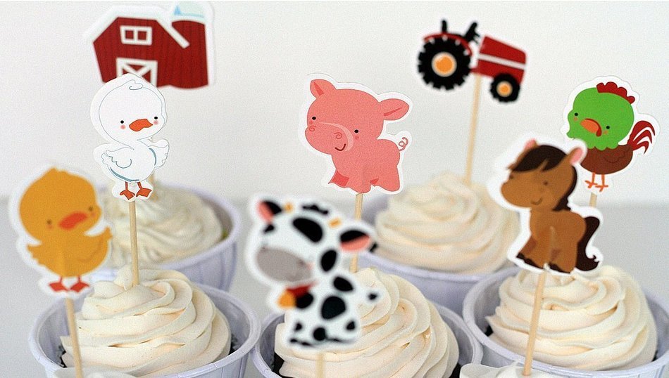 Efivs Arts 24 Pcs Farm Animals Cake Cupcake Decorative Cupcake Topper for Kids Birthday Party Themed Party Baby... N2