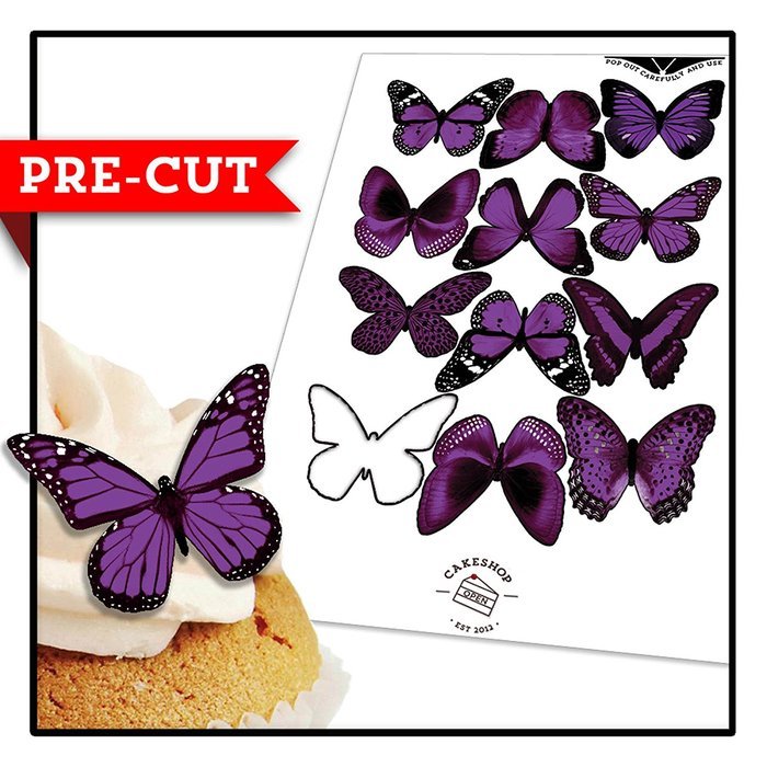 Cakeshop 12 x PRE-CUT Purple Edible Butterfly Cake Toppers N5