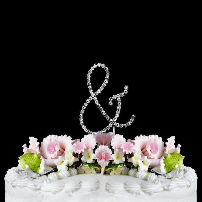 Monogram Cake Toppers Sparkling Crystal Cake Topper Swirl Script Silver Letter by Yacanna (V)