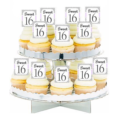 12pack Sweet 16 Birthday Cupcake Decoration Picks - Lavender Polka Dot N2