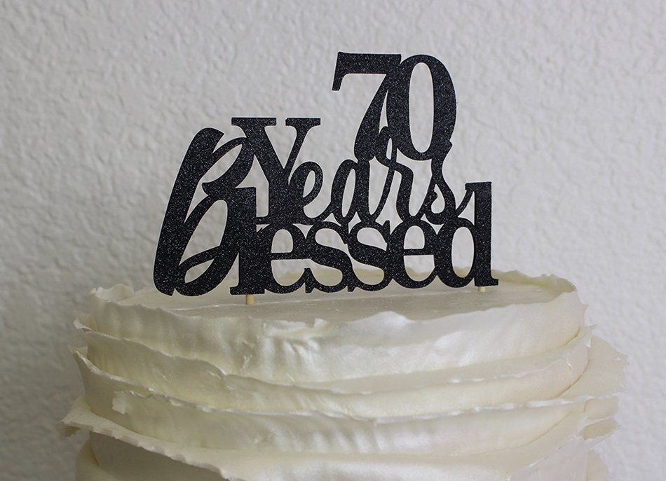 All About Details Black 70-Years-Blessed Cake Topper