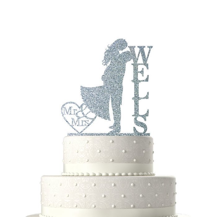 Sugar Yeti Made In USA Personalized Wedding Cake Topper Love Groom Kissing Bride #15 Gold Mirror N12