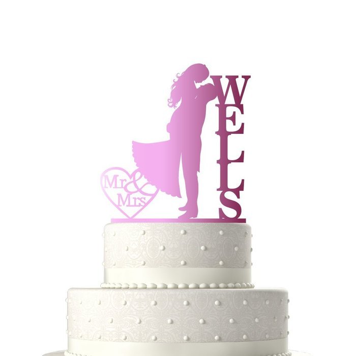 Sugar Yeti Made In USA Personalized Wedding Cake Topper Love Groom Kissing Bride #15 Gold Mirror N13