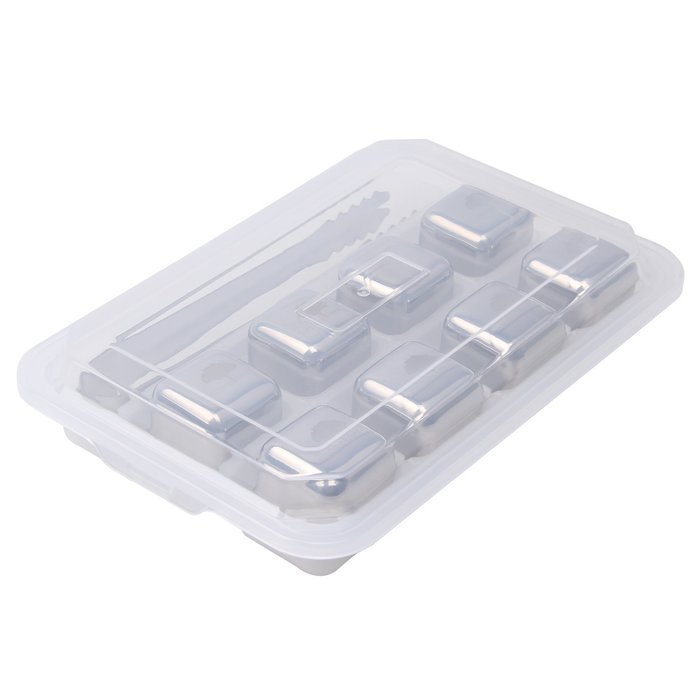 Buenoce Ice Wine Stones Set of 8 with Plastic Storage Box and Tweezers, Stainless Steel Reusable Wine Ice Cubes... N7