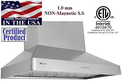XtremeAIR Deluxe Series DL08-W48, 48", LED lights, Baffle Filters W/ Grease Drain Tunnel, Wall Mount Range Hood N4