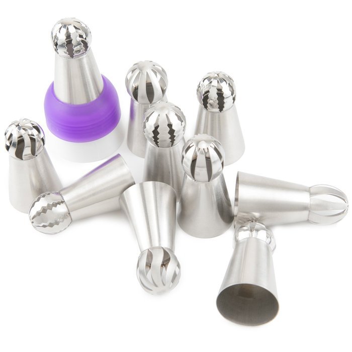 28 pcs Sphere Russian Piping Tips Set - 21 Icing Tips (XXL Size) + FREE 7 Piping Bags (Made in USA) + Tricolor... N7