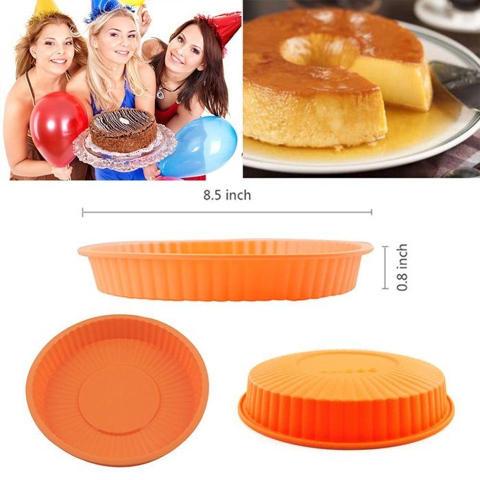1PCS Professional ROUND Cake Pie Pan 8Inch X 0.8Inch Non-Stick Mould Silicone Heavy Duty Chocolate Candy Cookie...