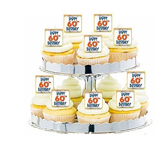 CakeSupplyShop Item#24223 24pk HAppy 60th Birthday Edible Cupcake Decoration Toppers / Picks