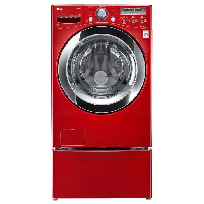 LG PAIR SPECIAL-"WILD CHERRY RED" Ultra Large Capacity Steam Laundry System with Matching Pedestals, and ELECTRIC... N2