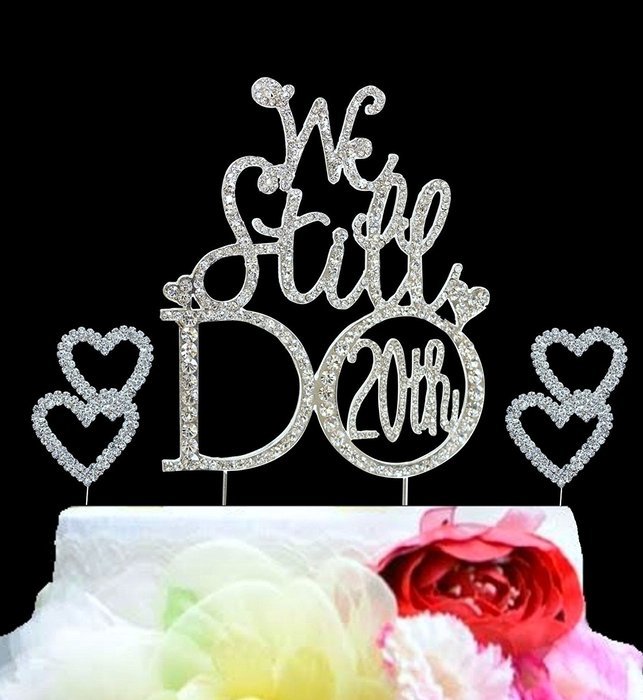 Crystal silver rhinestone "We Still Do 20th" anniversary or vow renewal cake topper AND 2 silver double rhinestone...