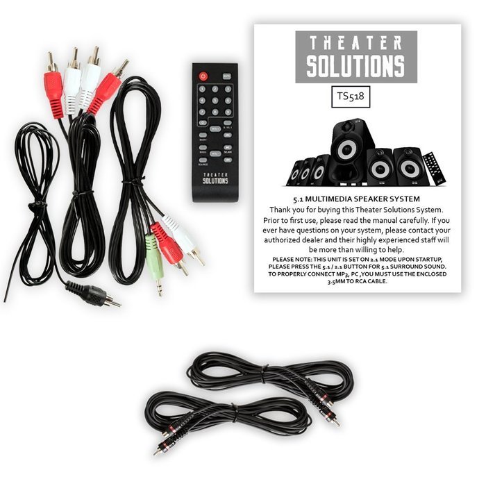 Theater Solutions TS518 Bluetooth Home Theater 5.1 Speaker System with FM Tuner and 2 Extension Cables
