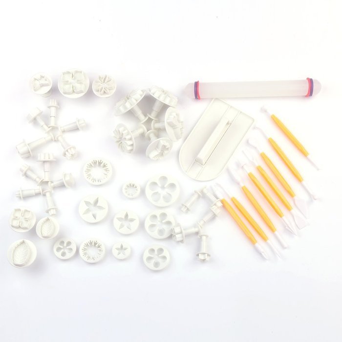 DECORA 46pcs Flower Fondant Cake Sugarcraft Decorating Kit Cookie Mould Icing Plunger Cutter Tool, White