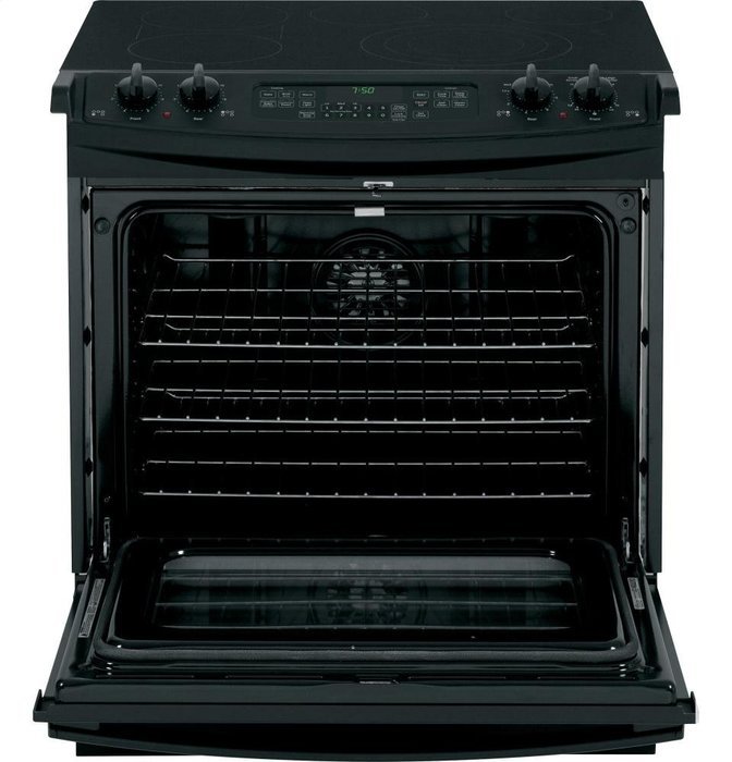 GE JS750DFBB 30" Black Electric Slide-In Smoothtop Range - Convection N4