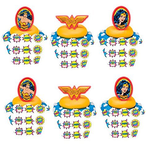 Item#139- 12pk Wonder Woman Cupcake Decoration Topper Rings with 12 Baking Cup Decoration Wrappers