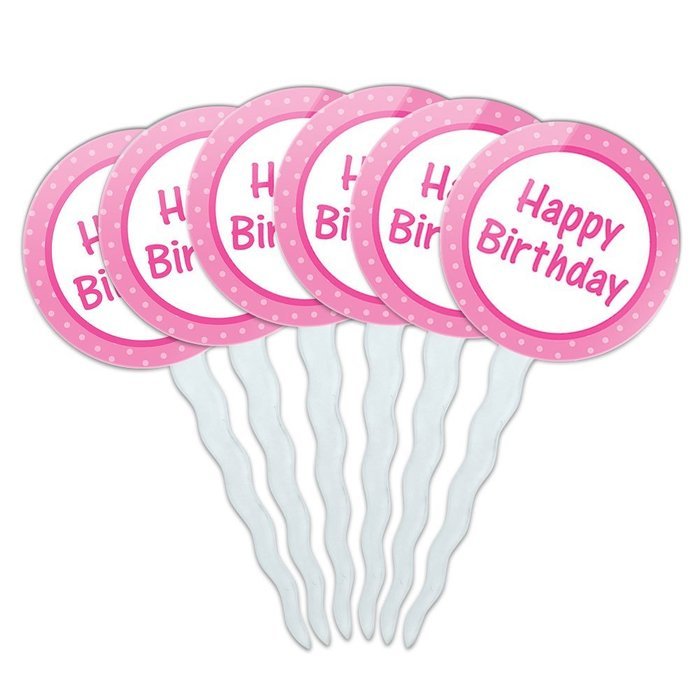 Set of 6 Cupcake Picks Toppers Decoration Birthday Party - Over the Hill Birthday Black Yellow N13