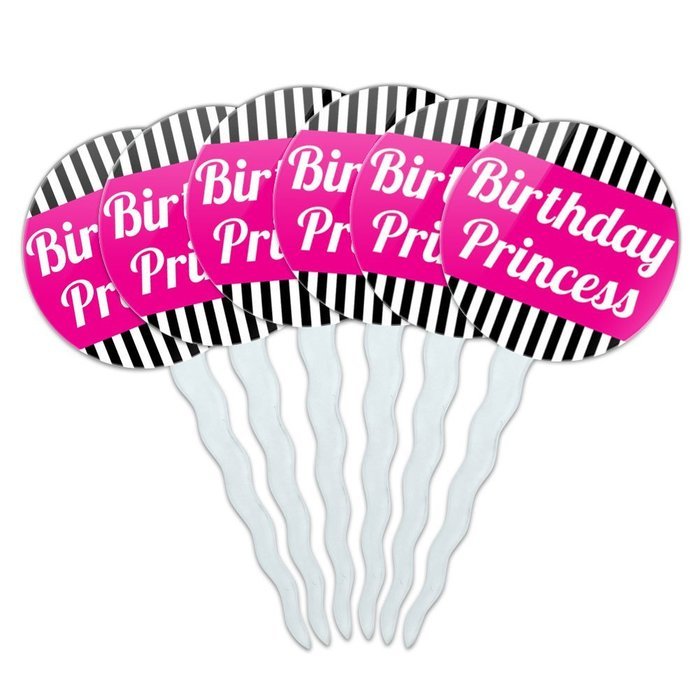 Set of 6 Cupcake Picks Toppers Decoration Birthday Party - Over the Hill Birthday Black Yellow N16