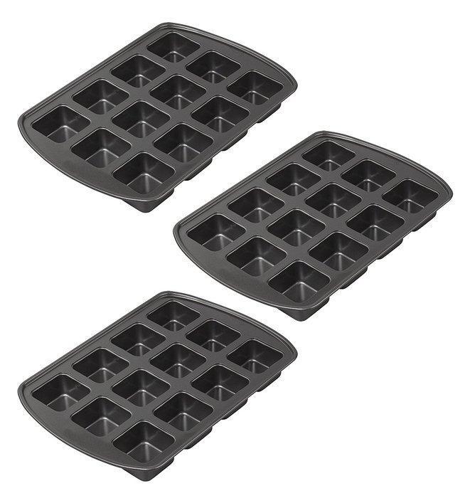 Set of 3 Mainstays Non-Stick 12-Cavity Dessert Bar Pan 13.88" x 10.62" With 2-1/2" Cavities