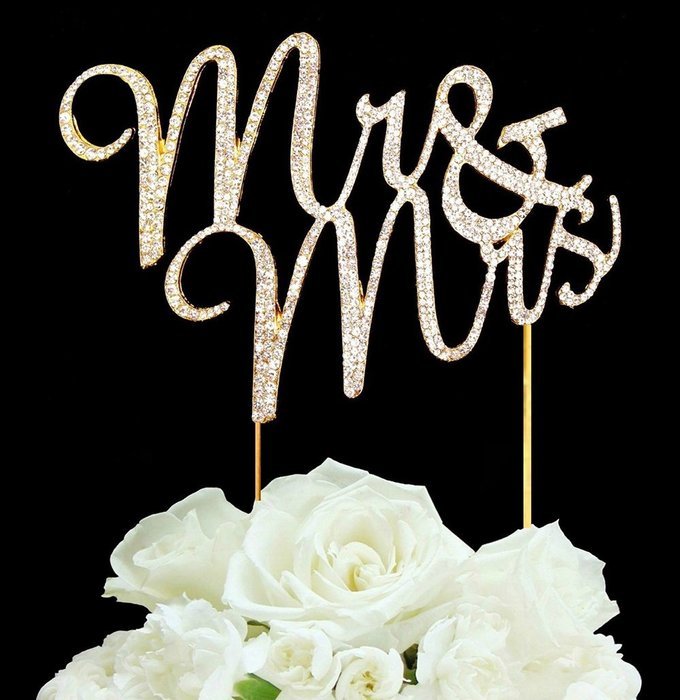 Real Rhinestone GOLD Mr & Mrs Cake Topper Wedding N2