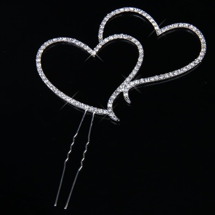 1 X Double Heart w/Rhinestone Cake Topper for Wedding, Engagement, Birthday, Party or Aniversary N3