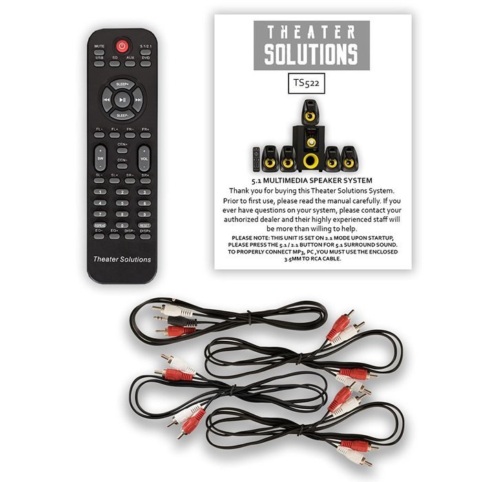 Theater Solutions TS522 Home Theater 5.1 Speaker System 500 Watts with Powered Sub and USB Drive N3