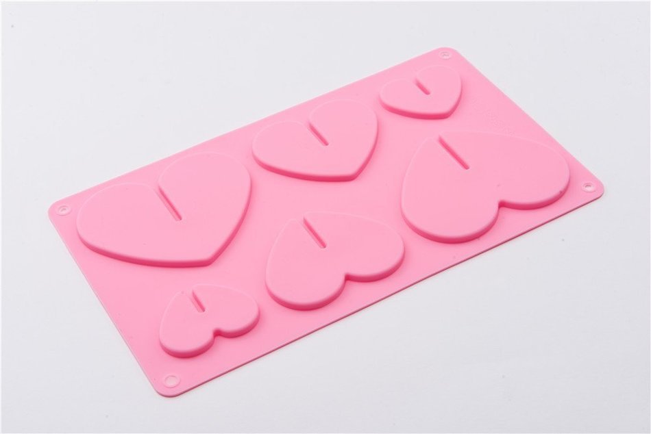 6 Cavity Big&Small Love Heart Shape Silicone Cake Chocolate Baking Mold for Microwave Oven N3