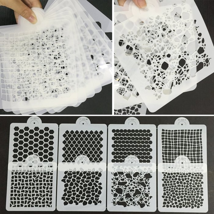 ART Kitchenware New 8pcs/set Wedding Cake Decorating Stencil Honeycomb Grain,Stone Grain Plastic Template Design... N4