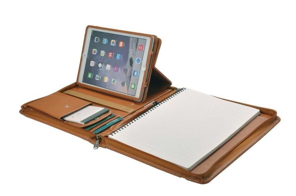 Letter-Size Leather Portfolio With Detachable iPad Air 2 / iPad Air Holder and Multiangle Viewing, Black N27
