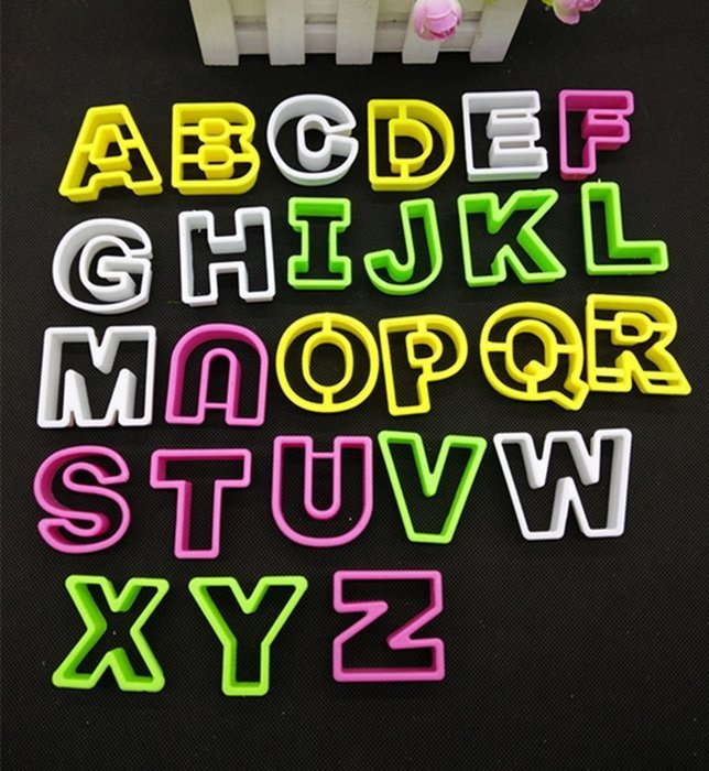 BleuMoo A-Z 26pcs Colored Capital Cutters Letters Cake Molds Alphabet Cookie Cutter Set N2