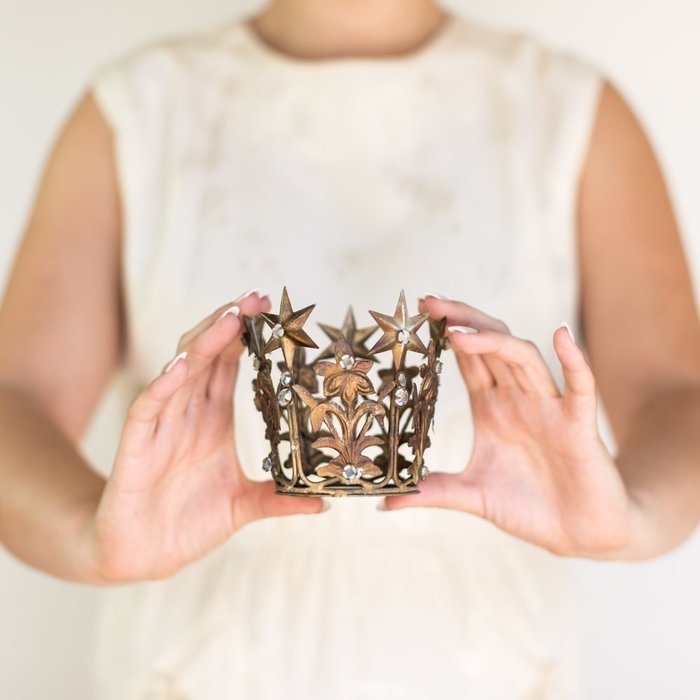 Gold Crown Cake Topper, Wedding Cake Topper, Antique Gold Crown, Small Santos Crown, Star Crown, Petite Crown,...