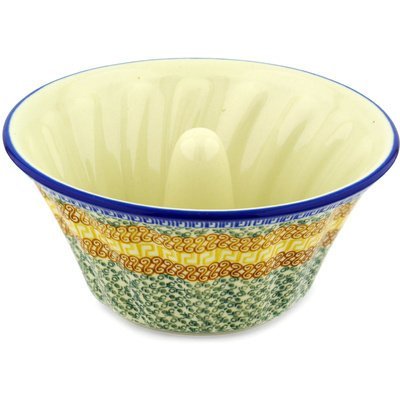 Polish Pottery Bundt Cake Pan 10-inch Grecian Sea N2