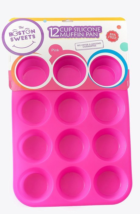 Silicone Muffin & Cupcake Pan - 12 Cups Pink Mold & Baking Tray- Reusable, Non-Stick Bakeware - Heat Resistant... N10