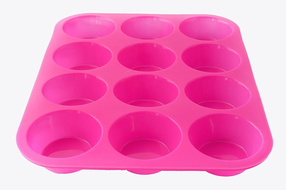 Silicone Muffin & Cupcake Pan - 12 Cups Pink Mold & Baking Tray ...