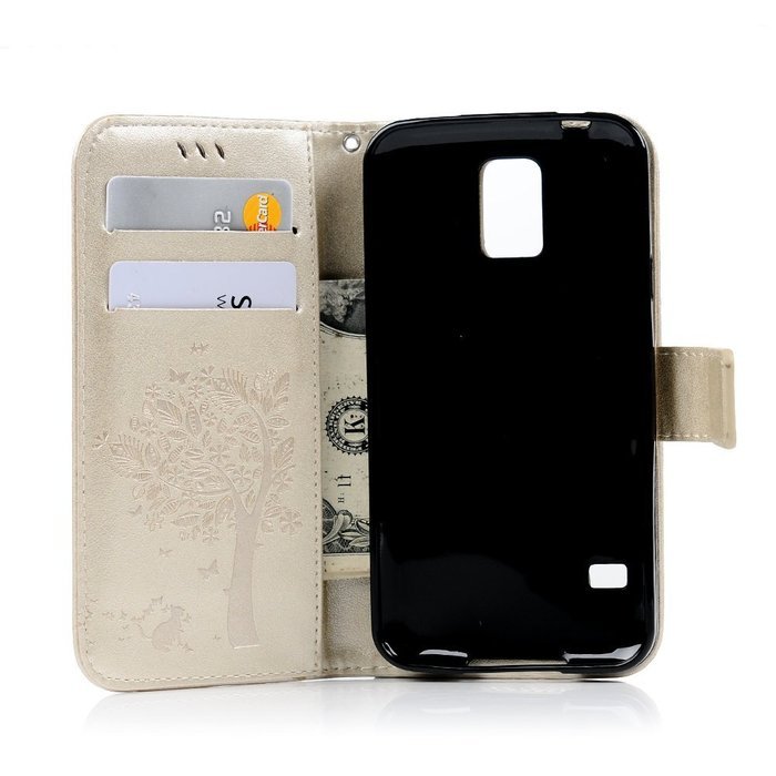 S5 Case,Samsung Galaxy S5 Case (i9600) - Wallet Embossed Flower Tree PU Leather Soft TPU Inner Cover with Magnetic... N63