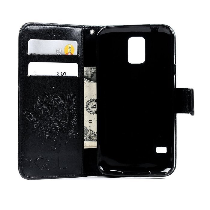 S5 Case,Samsung Galaxy S5 Case (i9600) - Wallet Embossed Flower Tree PU Leather Soft TPU Inner Cover with Magnetic... N64