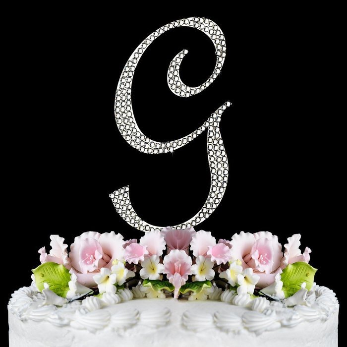 Completely Covered Swarovski Crystal Silver Wedding Cake Toppers ~ LARGE Monogram Letter G