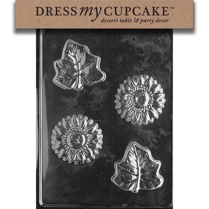 Dress My Cupcake DMCF087SET Chocolate Candy Mold, Flower/Leaf, Set of 6