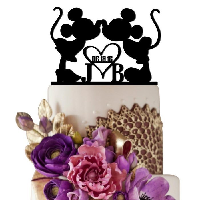 Sugar Yeti Made In USA Personalized Wedding Cake Topper Minnie Heart Mickey Initials With Date #25 Black N15