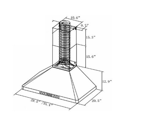 SokoAir SK-WA295 STAINLESS STEEL WALL MOUNTED RANGE HOOD 30"