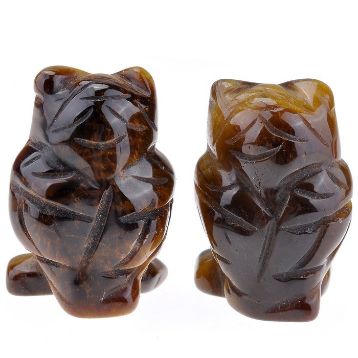 JOVIVI 1pc Natural Carved Gemstones Owl Figurine 1.5'' Room Decoration, with Gift Box (Tiger Eye) N10