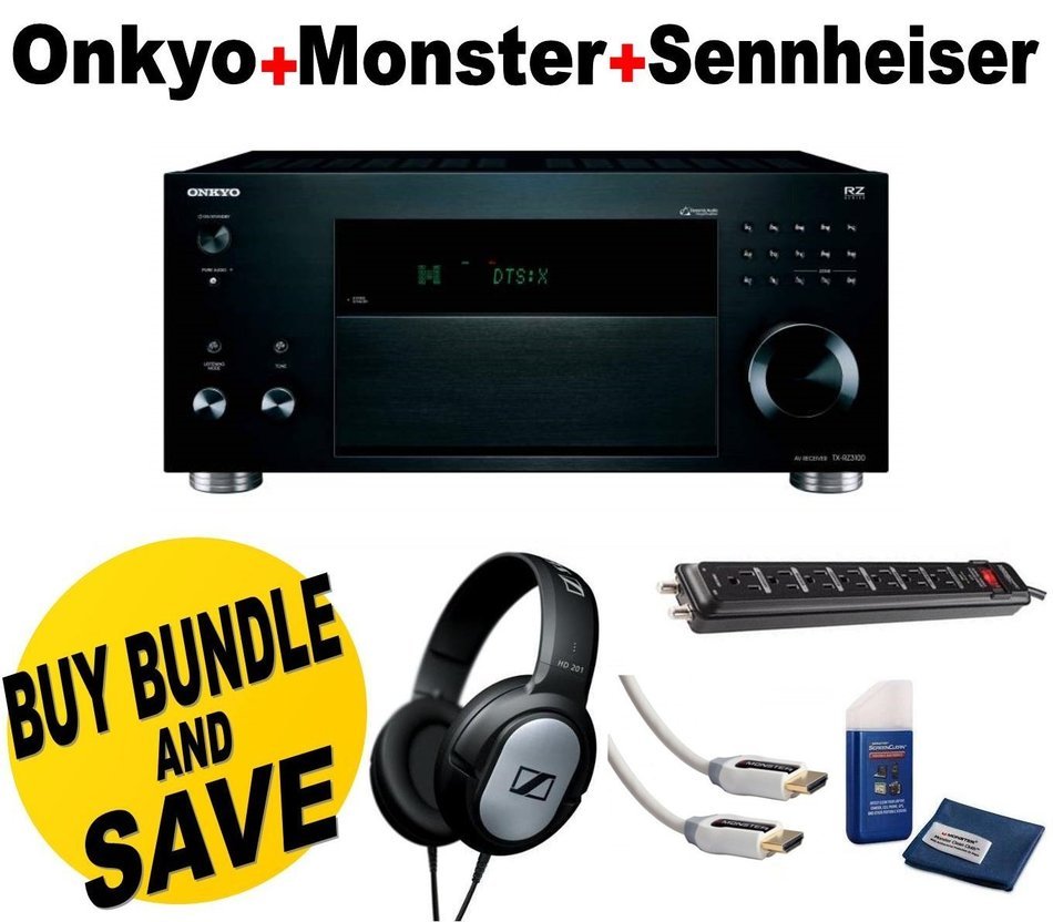 Onkyo TX-RZ3100 11.2-Channel A/V Receiver + Sennheiser HD201 Lightweight Over-Ear Binaural Headphones + Monster...