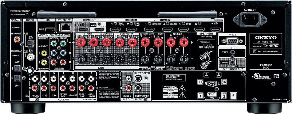Onkyo TX-NR757 7.2-Channel Network A/V Receiver + Monster Home Theater Accessory Bundle + Sennheiser HD201 Headphones...