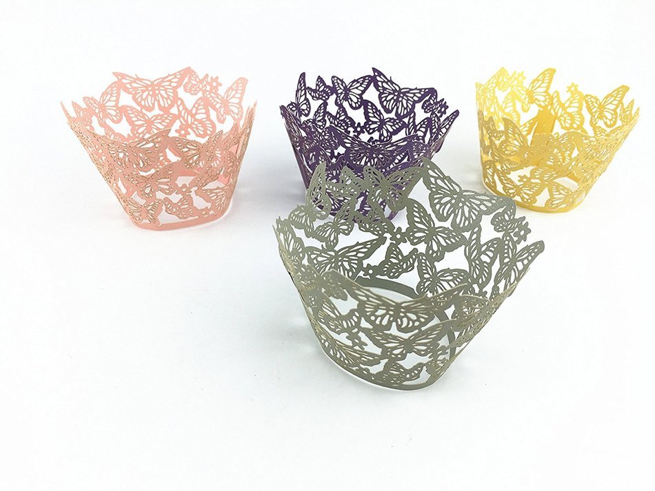 Yansanido 12 set pink Filigree Artistic Bake Little Vine Lace Laser Cut Cupcake Wrapper Cup Muffin Case Trays... N68