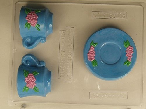Medium teacup & saucer set decorated w/ flowers AO187 All Occasion Chocolate Candy Mold