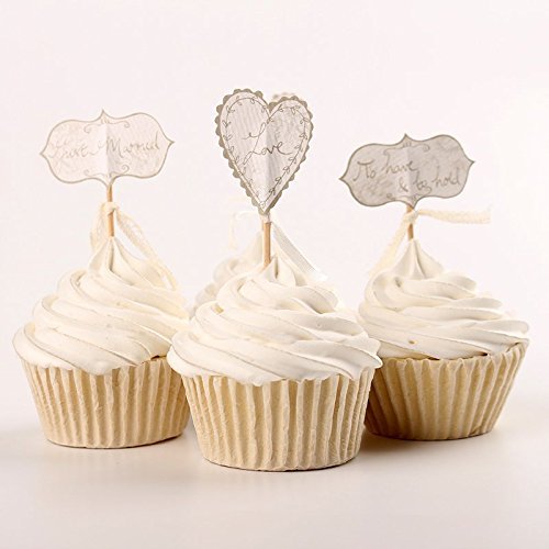 Elfun(TM) Wedding Party Cupcake Topper I Do Just Married Love To Have To Hold Cupcake Decoration -24 count N2
