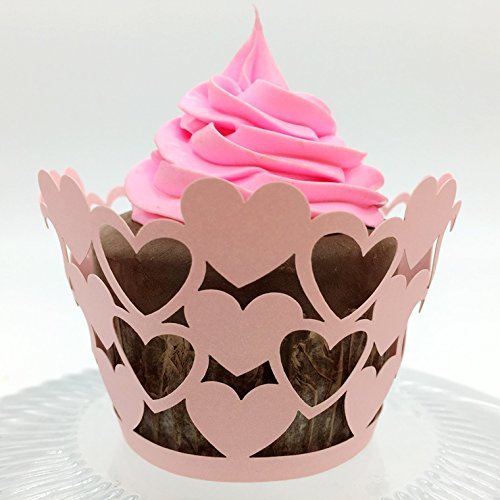 CozyT 50 PACK Hearts Design Cupcake Wrappers Artistic Bake Cake Paper Cups Vine Lace Laser Cut Liner Baking Cup... N2