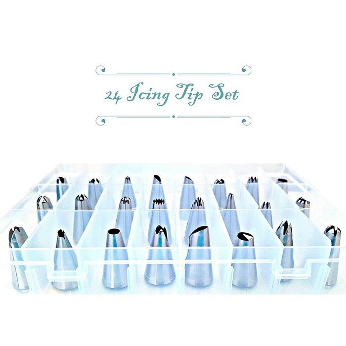 Cake Decorating Tips Kit Set with 24 Stainless Steel 2 Reusable Couplers 1 Pastry Bag and 1 Decorating Pen N3