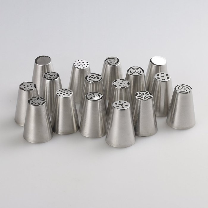 DAQQ 16pcs/Set Russian Piping Tips Small Size With Couplers, Stainless Steel, Cake Cupcake Pastry Icing Frosting...