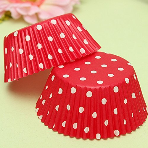 100pcs Red Polka Dot Muffin Cupcake Paper Liners Cups N5