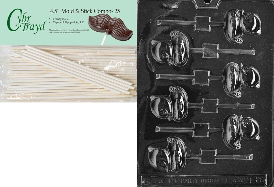 Cybrtrayd Small Duck Lolly Easter Chocolate Candy Mold with 25 4.5-Inch Lollipop Sticks